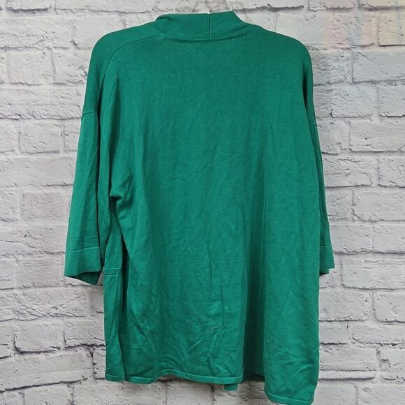 Isaac Mizrahi Live! Green Cardigan Sweater QVC Spring Short Sleeve Pockets Work - Picture 9 of 10